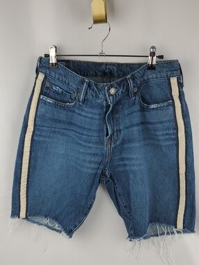 Abercrombie & Fitch Blue Denim Cutoff Shorts with Cream Side Stripes